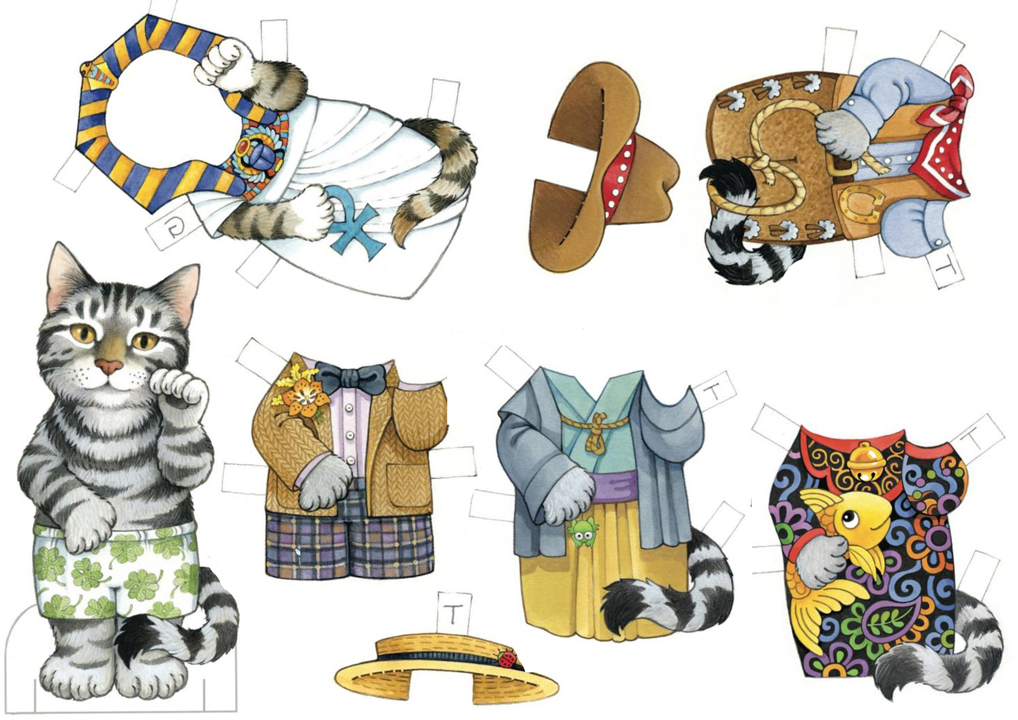 бумажные куклы коты в национальных костюмах
