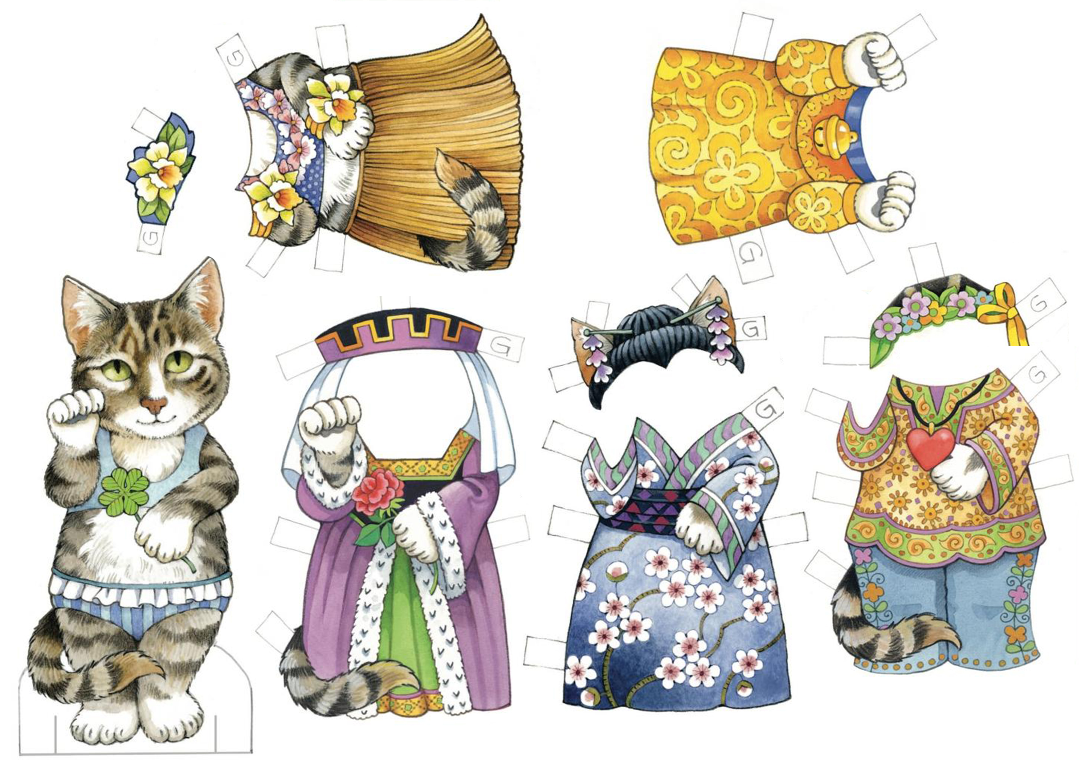 бумажные куклы коты в национальных костюмах