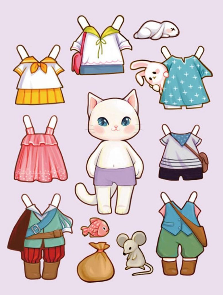 бумажные куклы коты с одеждой