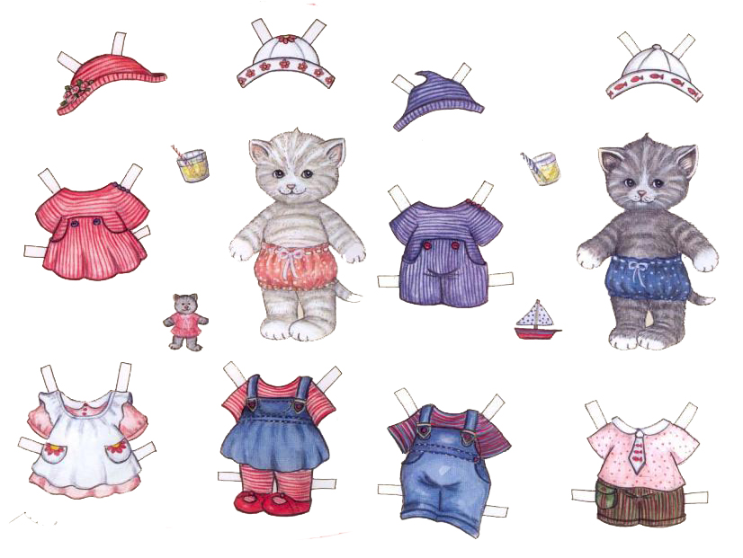 бумажные куклы коты с одеждой