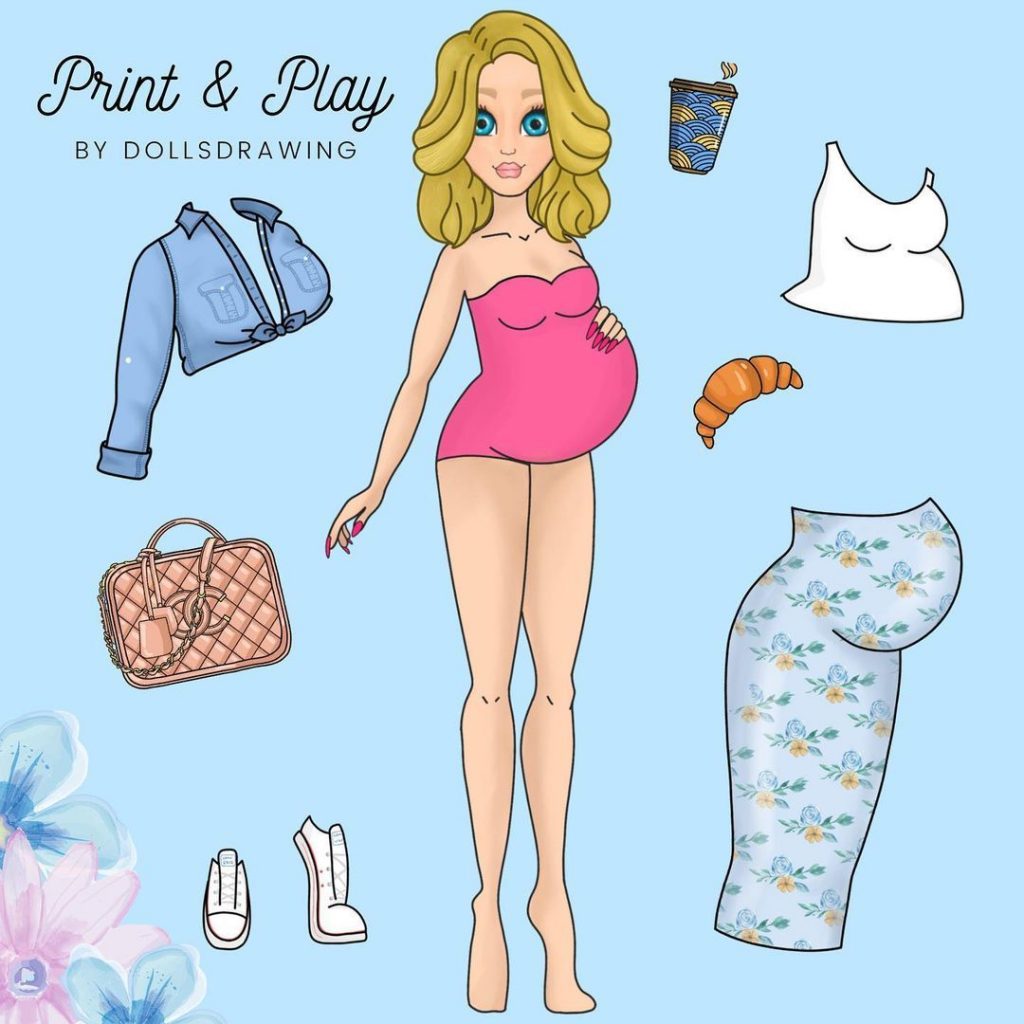 беременная бумажная кукла с одеждой