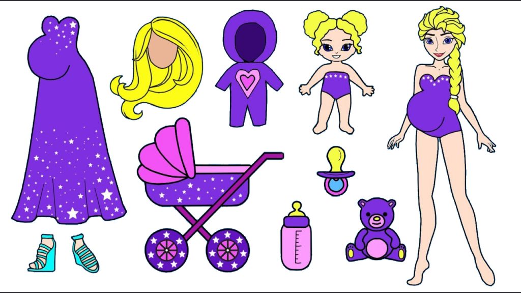беременная бумажная кукла с одеждой и малышом